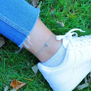 SILVER INITIAL ANKLET ❤️HEART CHARM PERSONALIZED ALPHABET DAINTY, ELDM22336